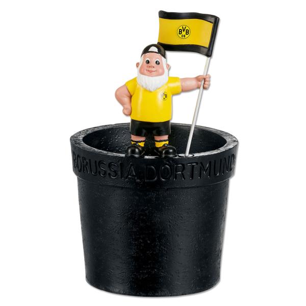 Borussia Dortmund BVB Gartenzwerg Blumentopf mit Fahne
